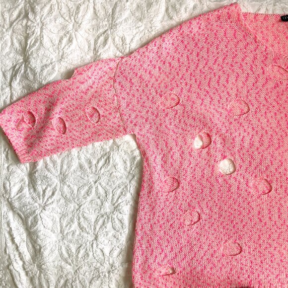 French Kyss 3/4 sleeve holey crew - size L - Picture 4 of 7